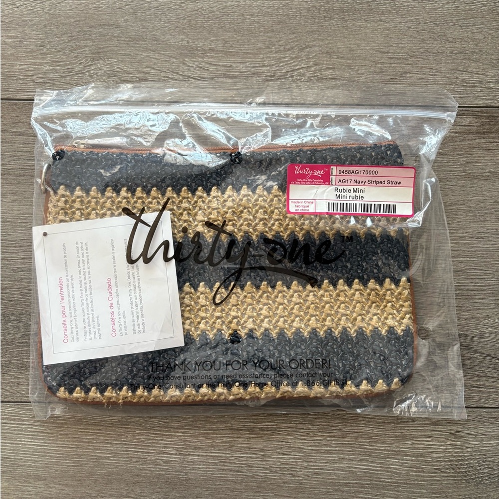 Thirty-One Rubie Mini Navy Striped Straw // NWT